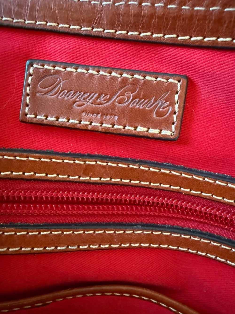 Dooney & Bourke Gray Pebbled Leather Satchel with Brown Trim - Picture 5 of 6